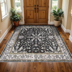 Square Rugs 5x5 Washable for Entryway: Non Slip Indoor Foot Carpet for Living Room, Boho Soft Black 5'x5' Low Pile Neutral Area Rug for Kitchen Dining Room Bathroom (Black, 5x5) by BYYVOORugsforYourHome