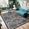 PLHXFR 6x9 Area Rug Living Room: Floral Washable Boho Carpet Dark Black by PLHXFRSoftAreaRugs