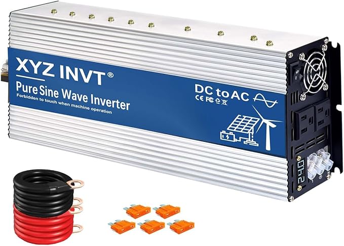 XYZ INVT 3000W Pure Sine Wave Inverter 24V to 120V AC, 6000W Peak Power, Power Converter for Solar System, Off-Grid Home, RV, Truck & Camping