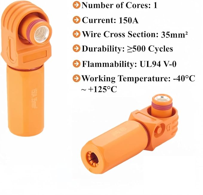 IP67 Waterproof EV Battery Container Connector Right Angle 150A 35mm² HV Energy Storage Plug,1PC (Orange, 150A)