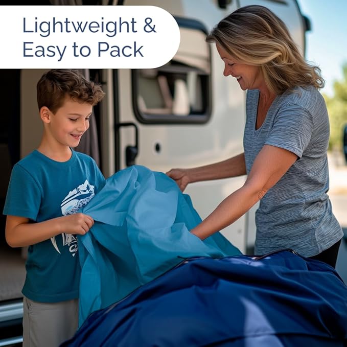 RV Short Queen Sheet Set 60 X 75 - 4 Piece RV Short Queen Bed Sheets - Soft, Breathable & Cooling - Designed for Bunks, Trailers & Campers - Fits 8” to 12" Mattress - Hotel Luxury Bedding - Denim Blue