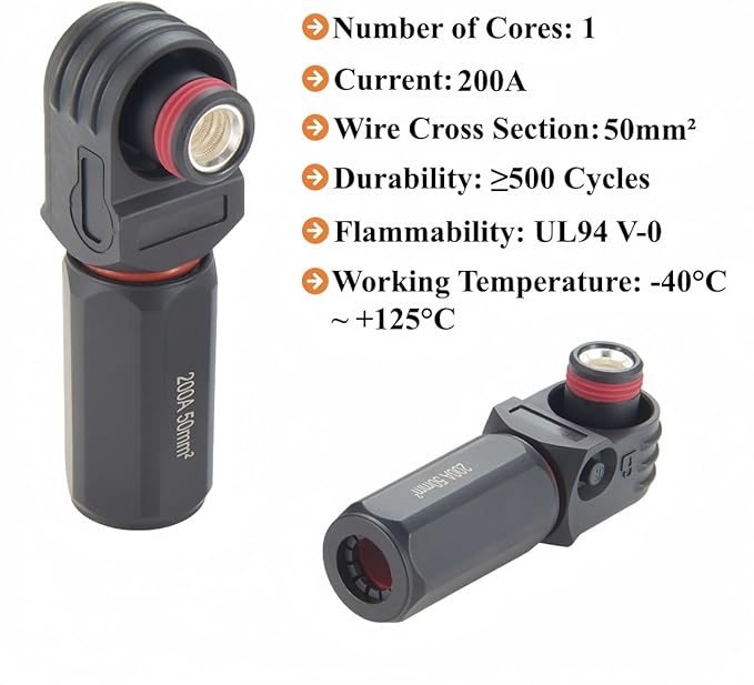 1 Set Battery Energy Storage Connector 200A 50mm² High Current HV Connectors Quick Plug Terminal Right Angle Plug and Socket IP67 Waterproof Power Adapter (Black, 200A)