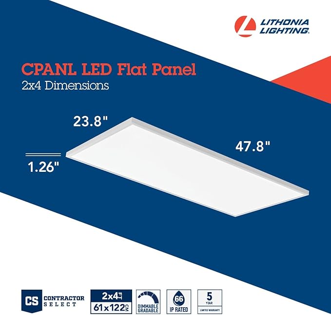 Lithonia Lighting CPANL 2x4 LED Flat Panel Light, 2 Ft. x 4 Ft. LED Light Panel, Ceiling Lighting Fixture, 4000/5000/6000 Adjustable Lumens, 3500K/4000K/5000K Switchable CCT, White