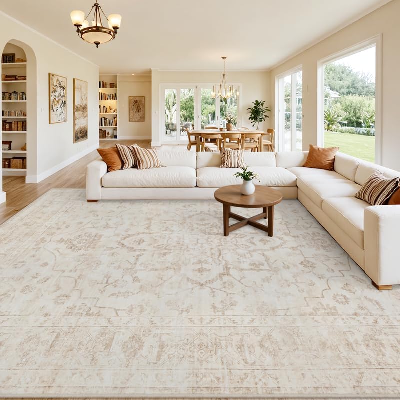 10x12 Area Rugs Living Room: Bedroom Washable Carpet Warm Beige by Luxturiy