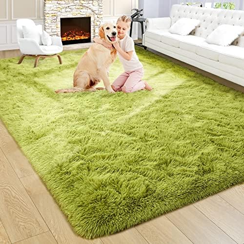 9x12 Extra Large Green Fluffy Area Rug Non-Slip for Living Room Bedroom by ModernHomeDecor