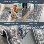Washable Hallway Runner Rug 2x10: Non Slip Vintage Boho Carpet with Rubber Backing for Kitchen Entryway Hall Holiday Farmhouse Neutral Cream Long Runners (Blue,2'x10') - Image 5