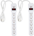 Amazon Basics Surge Protector Power Strip, 6-Outlet with 200J Protection, 2ft Extension Cord, Rectangle, White (2 Pack)