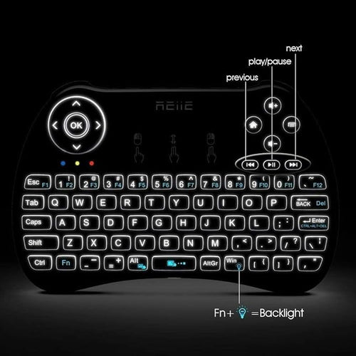 (Backlit Version)REIIE H9+ Mini Keyboard,2.4GHz Wireless Mini Handheld Smart TV Remote Keyboard with Touchpad for PC,Raspberry Pi 2, Pad, Smart TV, Android TV Box, Windows 7 8 10（Not Suport Bluetooth）