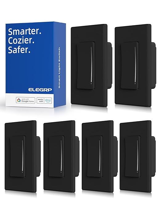 ELEGRP Smart Dimmer Light Switch DTR10, Single Pole Setup, 2.4GHz Wi-Fi Touch Dimmer Compatible with Alexa and Google Assistant, Needs Neutral Wire, No Hub Required, UL&FCC Listed, Black, 6 Pack