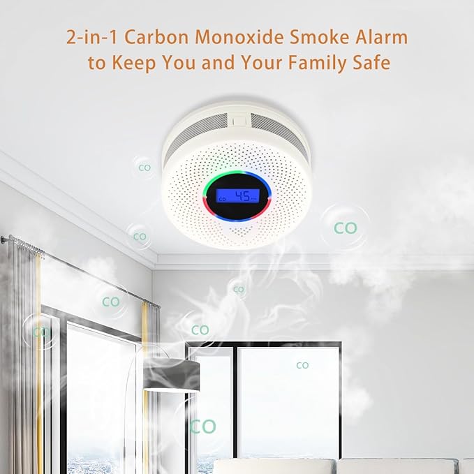 10-Year Battery Wireless Interconnected Smoke and Carbon Monoxide Detector, Smart Interlink Smoke CO Alarm with Digital Display, Fire and CO Combo Alarm for Home (1 Pack)
