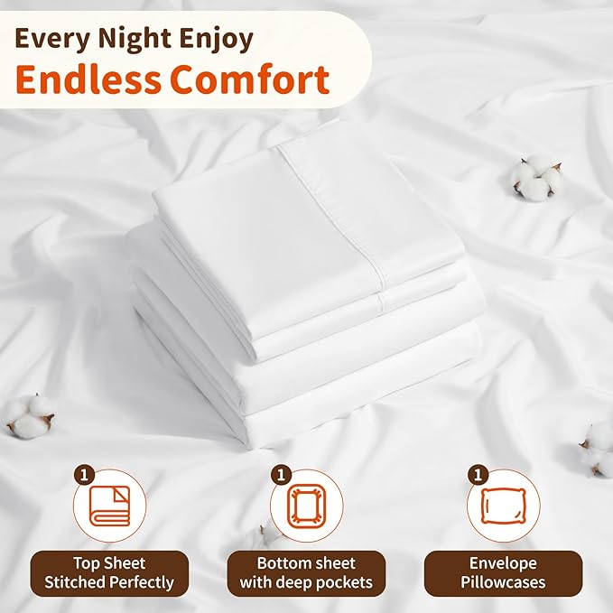 LBRO2M 1000 Thread Count 100% Egyptian Cotton Sheets Set Twin, 3 Piece Sets Bed Sheet Deep Pocket Sheet Set 16" Soft Comfortable All Season (Twin, White)