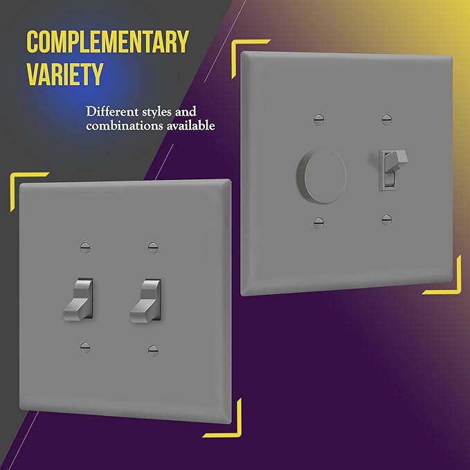 ENERLITES Jumbo Double Toggle Switch Cover, Two Gang Light Switch Wall Plate, Gloss Finish, Oversized 2-Gang 5.5" x 5.5", Unbreakable Polycarbonate Thermoplastic, UL Listed, 8812O-GY, Gray