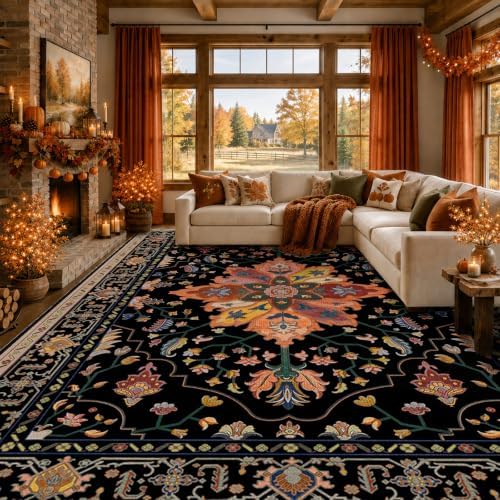 RELEANY Washable Area Rug, 8'x10', Black/Colorful - Image 2