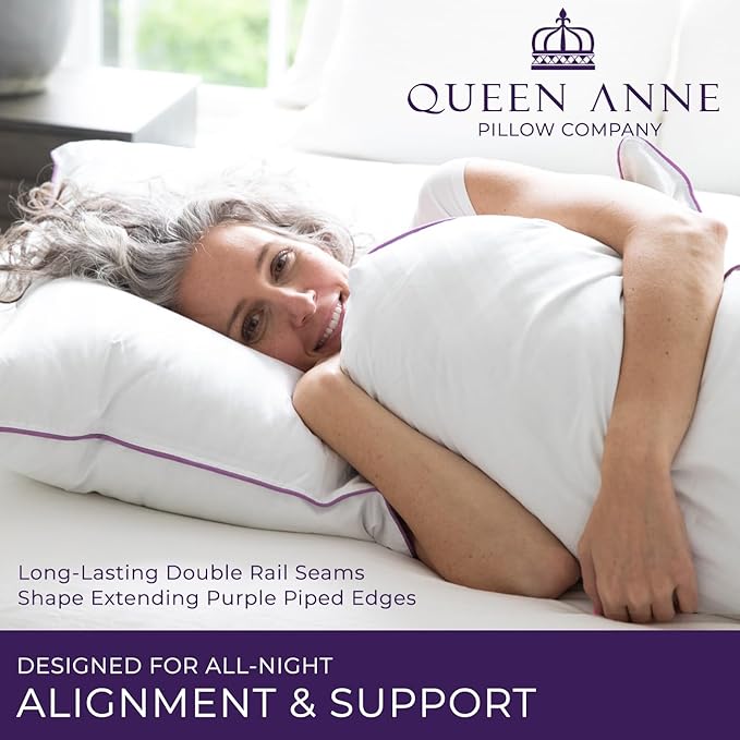 Queen Anne Hotel Collection Pillows – Luxury Down Alternative Bed Pillows (2-Pack, Standard Medium) – Ultimate Comfort, Hypoallergenic, Made in The USA