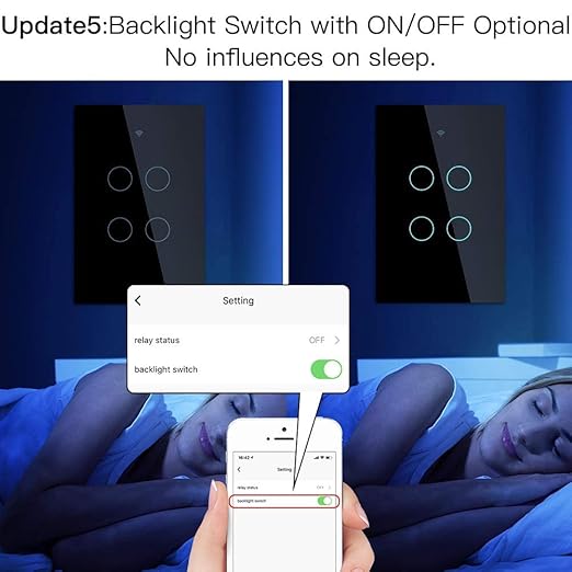MoesGo WiFi Smart Wall Light Switch,Glass Panel, Multi-Control(3 Way), 2.4GHz Wi-Fi Touch Switches, Neutral Wire Required, Remote Control Smart Life/Tuya App, Work with Alexa, Google Home Black 4 Gang