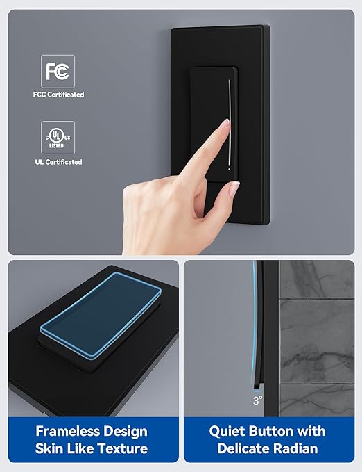 ELEGRP Smart Dimmer Light Switch DTR30, Single Pole or 3 Way, 2.4GHz Wi-Fi Touch Dimmer Compatible with Alexa/Google Assistant, Needs Neutral Wire, No Hub Required, UL and FCC Listed, Black, 10 Pack