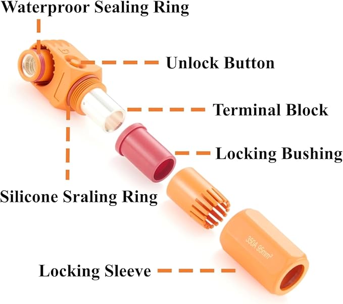 1 Set Battery Energy Storage Connector 350A 95mm² High Current HV Connectors Quick Plug Terminal Right Angle Plug and Socket IP67 Waterproof Power Adapter (Orange, 350A)