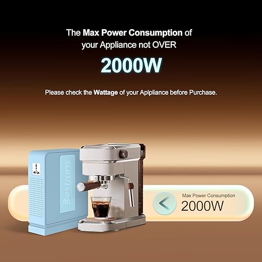 BESTRANS 2000W Step Up Transformer 110v to 220v Converter, Heavy Duty Voltage Converter 110v-120v to 220v-240v with Dual Outlets, Overload Protection & Ultra-Quiet for Home Appliances, Light Blue