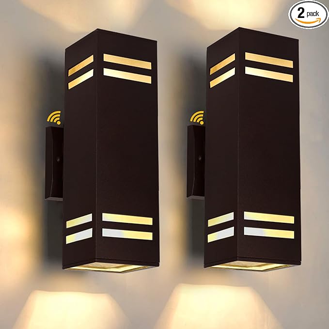 iYogaled Dusk to Dawn Outdoor Wall Light, Brown Exterior Up Down Lights Outdoor Light Fixture, Porch Lights Wall Mount 2 Pack, IP65 Aluminum Modern Outside Lights for House Front Door, Porch