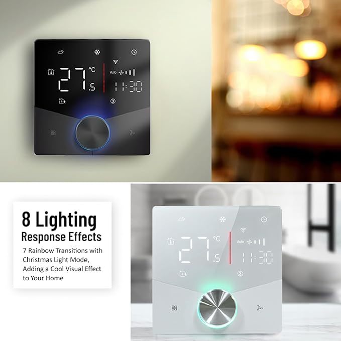 WiFi Central AC Thermostat Energy Saving Control Wall Mounted Programmable Temperature Controller for Smart Home (White)