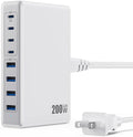 200W USB C Charger Block,GaN IV Charging Station 8 Ports,QC4.0 Fast Charging Station Hub+PD 65W USB C Laptop Charger Adapter Compatible with MacBook Air/Pro,DELL,iPhone 17/16/15,iPad,Steam Deck-White