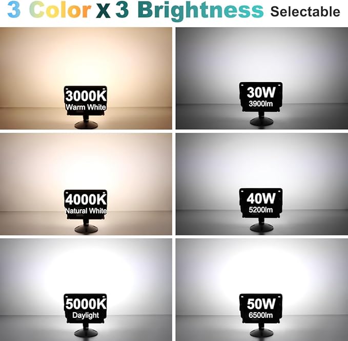 kadision LED Flood Light Outdoor, 50W/40W/30W 6500lm 3000K/4000K/5000K Selectable, Dusk-to-Dawn Photocell, IP65 Waterproof Adjustable Knuckle Mount Security Lights, 100-277V ETL Listed, 4 Pack