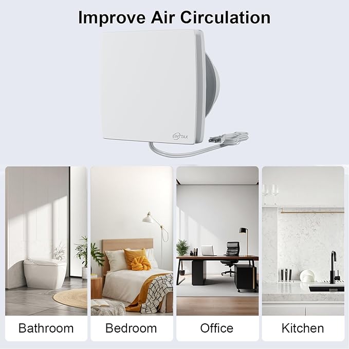 EINTTAX 4 Inch Wall Mount Bathroom Exhaust Fan, 56 CFM Plug in Wall Exhaust Fan, Quiet Bathroom Window Fan with Backdraft Damper for Kitchen, Garage, Office, Grow Tent, 12W, White (No Timer)