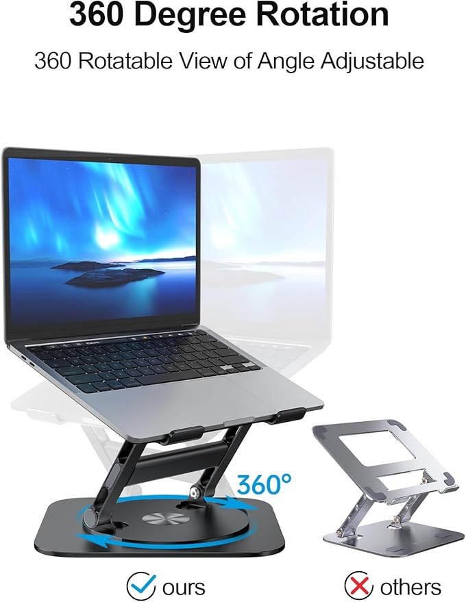 MCHOSE Laptop Stand, H-Design Stable Computer Stand, Ergonomic Laptop Riser with 360° Rotating Base, Notebook Compatible with All 10-17” Laptops, Black