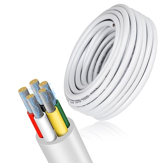 20 Gauge 5 Conductor Electrical Wire, 16.4 FT Low Voltage 20/5 Tinned Copper Stranded 5 Wire Cable, 20 AWG White Flexible Extension Cord for Sprinkler, Thermostat, Speaker, Irrigation, Automotive