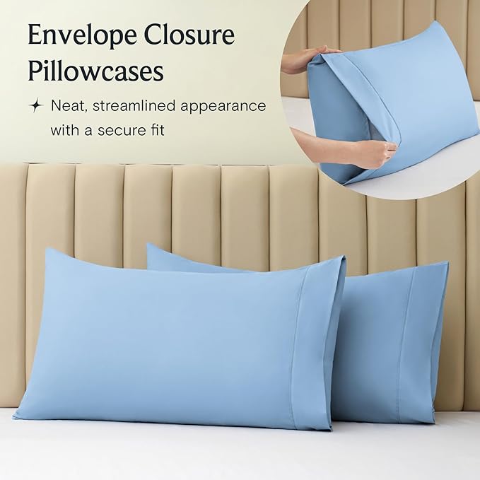 LuxClub 3 PC Twin XL Sheet Set, Deep Pockets Wrinkle Free Cooling Bed Sheets Hotel Bedding for Women, Men, Kids & Teens, Includes 1 Fitted Sheet, 1 Flat Sheet and 1 Pillowcase-Silky Soft Sky