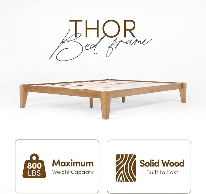 Thor Premium Solid Wood Bed Frame King, Platform Bed, Japanese Joinery Bed Frame, Wood Slat Support, No Box Spring Needed, Easy Assembly, Minimalist & Modern Style (Light Brown)