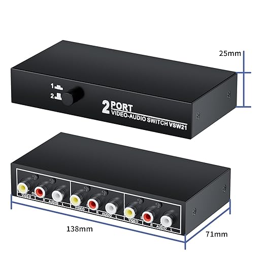 RCA Switch 2 in 1 Out Composite Video L/R Audio Switcher Selector Box 2X1, BolAAzuL 2-Way RCA Switcher - 2 Port AV Switch Box - Plug & Play for N64 PS2/3 Wii Xbox Game Consoles DVD STB TV