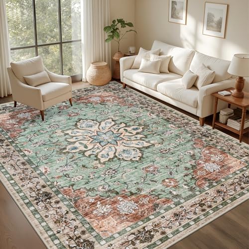 6x9 Area Rugs Living Room: Washable Rug for Bedroom Brown Green by EXPEDIX