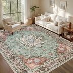 8x10 Area Rugs Living Room: Washable Rug for Bedroom Brown Green - Image 3