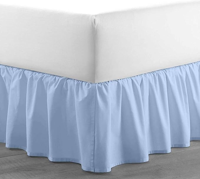 Light Blue Solid Ruffled Bed Skirt Cal-King-16 Inch Drop Split Corner, Microfiber Bedskirt with Platform Three Sided Coverage