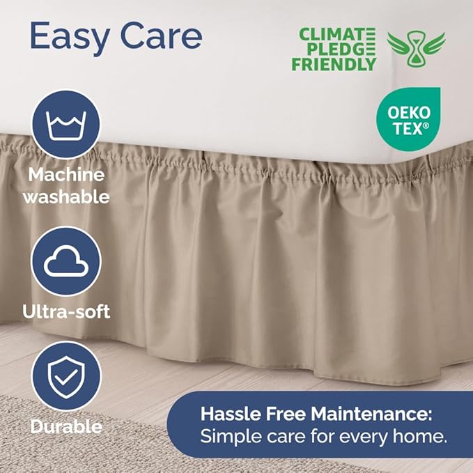 Wrap Around Dust Ruffle Bed Skirt - Cream - for Full Size Beds w/ 14 Inch Drop - Easy Fit Elastic Strap - Adjustable Pleated Bedskirt w/Brushed Fabric, Wrinkle & Fade Free Women, Men, Kids & Teens