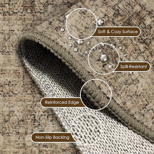 Washable Area Rug 3' x 5 ' Vintage Traditional Persian Mat - Foldable Distressed Non-Slip Machine Washable Carpet for Living Room Bedroom Kitchen Home Decor - Mocha and Taupe - Image 6