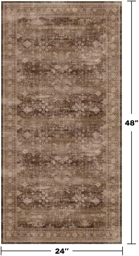Brown 2x4 Entryway Runner Rugs, Small Runners for Kitchen, Door Mat Indoor Entrance, Bathroom, Non-Slip Low-Pile Washable Stain Resistant, Vintage Taupe Earthy Decor - Image 2
