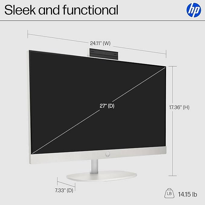 HP 27" FHD Touchscreen All-in-One Desktop Computer, 16GB DDR5 RAM 512GB SSD Storage, Quad-Cores Ryzen 5 7520U Processor, WiFi6, Wireless Keyboard & Mouse, Windows 11