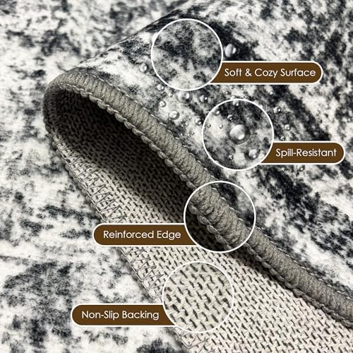 Washable Area Rug 9' x 12' Vintage Traditional Persian Mat - Foldable Distressed Non-Slip Machine Washable Carpet for Living Room Bedroom Kitchen Home Decor - Graphite and Mist - Image 6