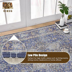 Washable Area Rug 4' x 6' Vintage Traditional Persian Mat - Foldable Distressed Non-Slip Machine Washable Carpet for Living Room Bedroom Kitchen Home Decor - Indigo and Gold - Image 5