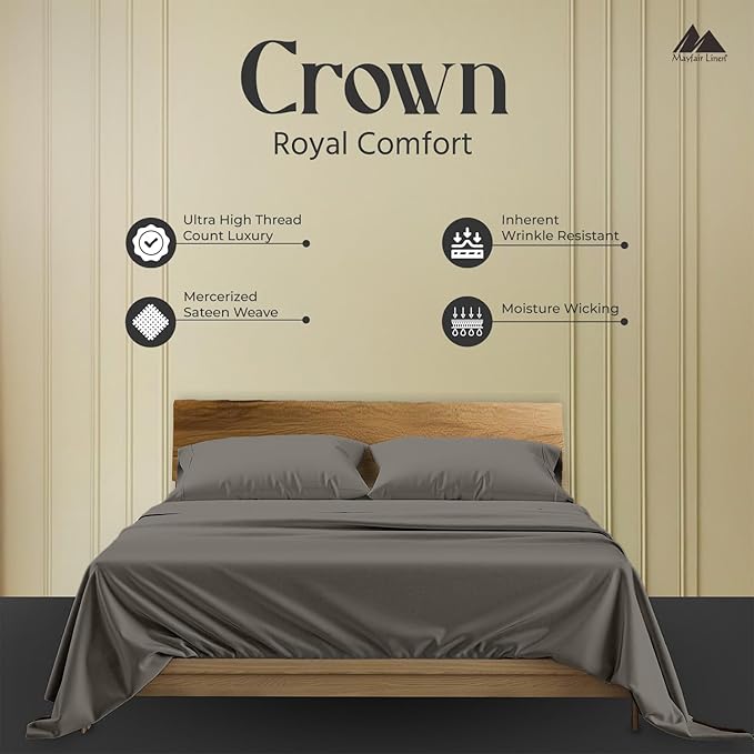 Mayfair Linen 100% Egyptian Cotton California King Sheets Set - 2000 Series Luxury Sheets Cal King Size Bed Set, Soft & Cooling, 17" Extra Deep Pocket Hotel Collection Sheet (4 PC, Dark Grey)