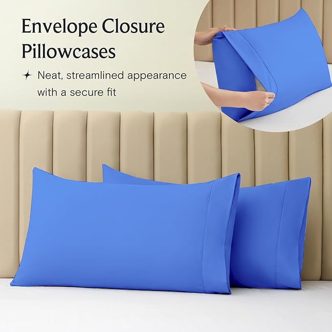 LuxClub 3 PC Twin XL Sheet Set, Deep Pockets Wrinkle Free Cooling Bed Sheets Hotel Bedding for Women, Men, Kids & Teens, Includes 1 Fitted Sheet, 1 Flat Sheet and 1 Pillowcase-Silky Soft Marine Blue