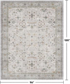 Light Gray & Sage Living Room Rug 8x10 - Washable Boho Low Pile Large Area Rug for Dining Room, Bedroom Carpet, Distressed Vintage Floral Design, Low Pile Stain Resistant - Image 2