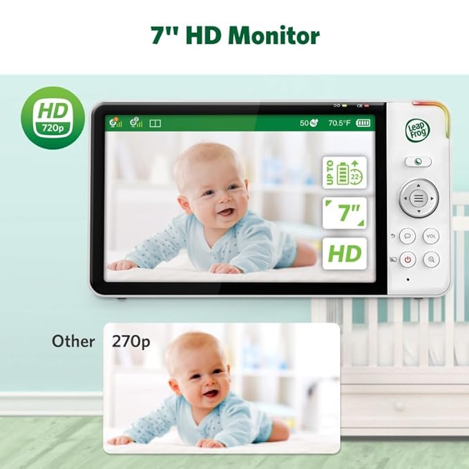 LeapFrog 2-Camera Color Night Vision Video Baby Monitor with 7" HD 1080p, Split Screen, 360 Pan & Tilt, 8X Zoom, Night Light, Humidity & Temperature Sensor, Up to 1000ft Long Range: LF920-2HD