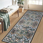 PLHXFR 2.6x8 Washable Runner Rug：Floral Indoor Kitchen Carpet Dark Black - Image 3