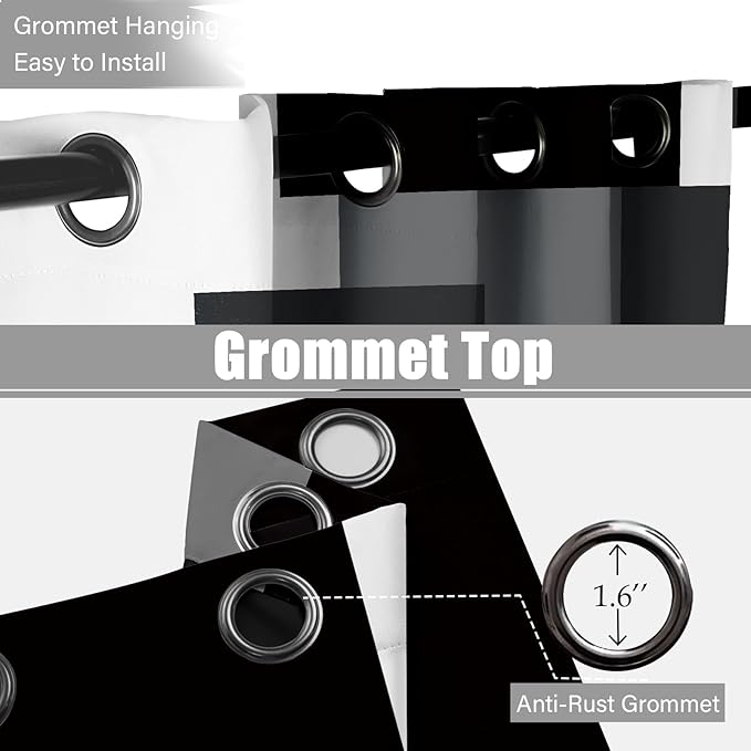 Black Grey 100% Blackout Curtains for Bedroom 96 inch Length 2 Panels Set White Grey Modern Abstract Geometric Black Out Curtains Insulated Room Darkening Window Drapes for Living Room, 42Wx96L