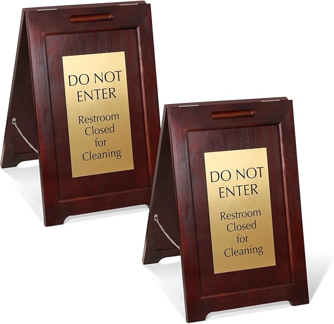 SmartSign (2-Pack) Premium "Do Not Enter Restroom Closed for Cleaning" Wooden A-Frame Standing Floor Sign, 2-Sided, 24" x 15", Hardwood Pine Frame, 120 mil Brass ACM Sign Panel, USA-Made