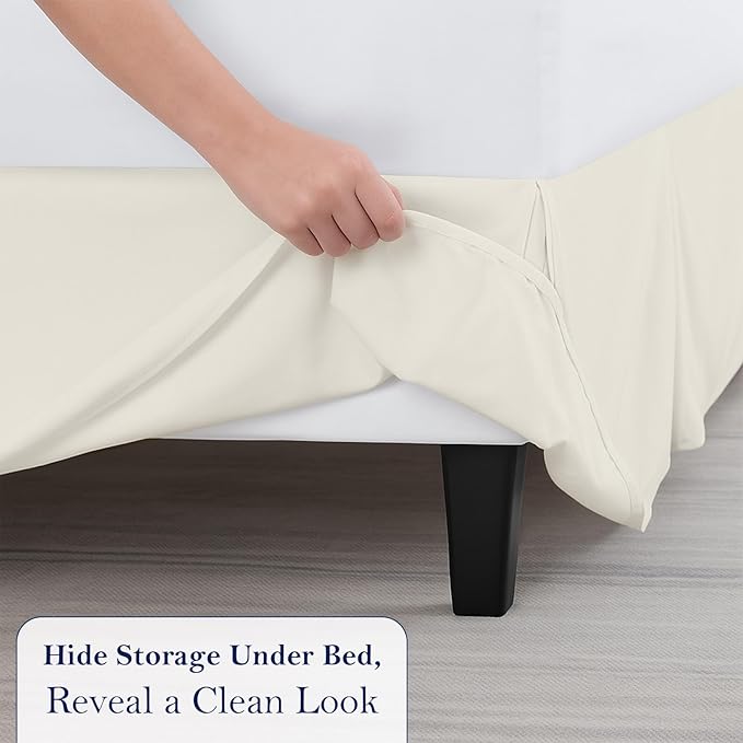 Full Bed Skirt, Luxury 21 Inch Drop Ivory Pleated Bed Skirt, Double Brushed Microfiber, Box Pleat Design, Wrinkle & Fade Resistant, Easy Fit Tailored Bedskirt for Full Size Beds