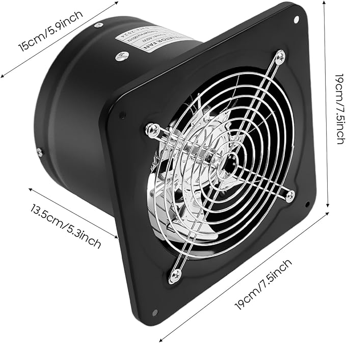 XUFOPLY 6 Inch Exhaust Fan, 110V 40W Wall Mounted Vent Fans 2600RPM Kitchen Bathroom Windows Fan Metal Extractor Fan for Attic, Garage, Window Ventilation (Black, 6 Inch)